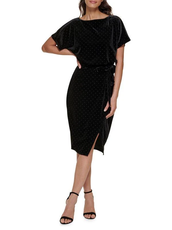 Kensie Studded Velvet Tie-Front Dress 1
