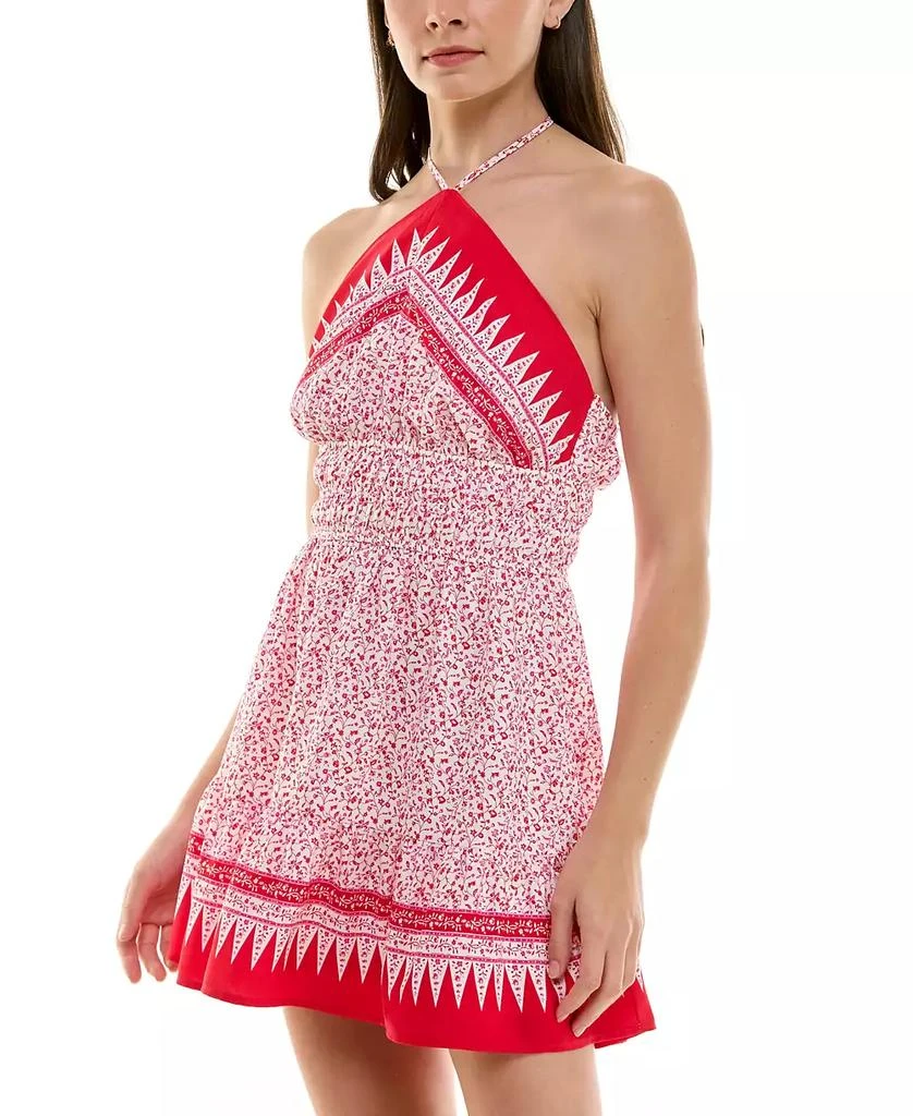 Trixxi Juniors' Halter-Neck Ruched-Waist Border-Print Dress 3