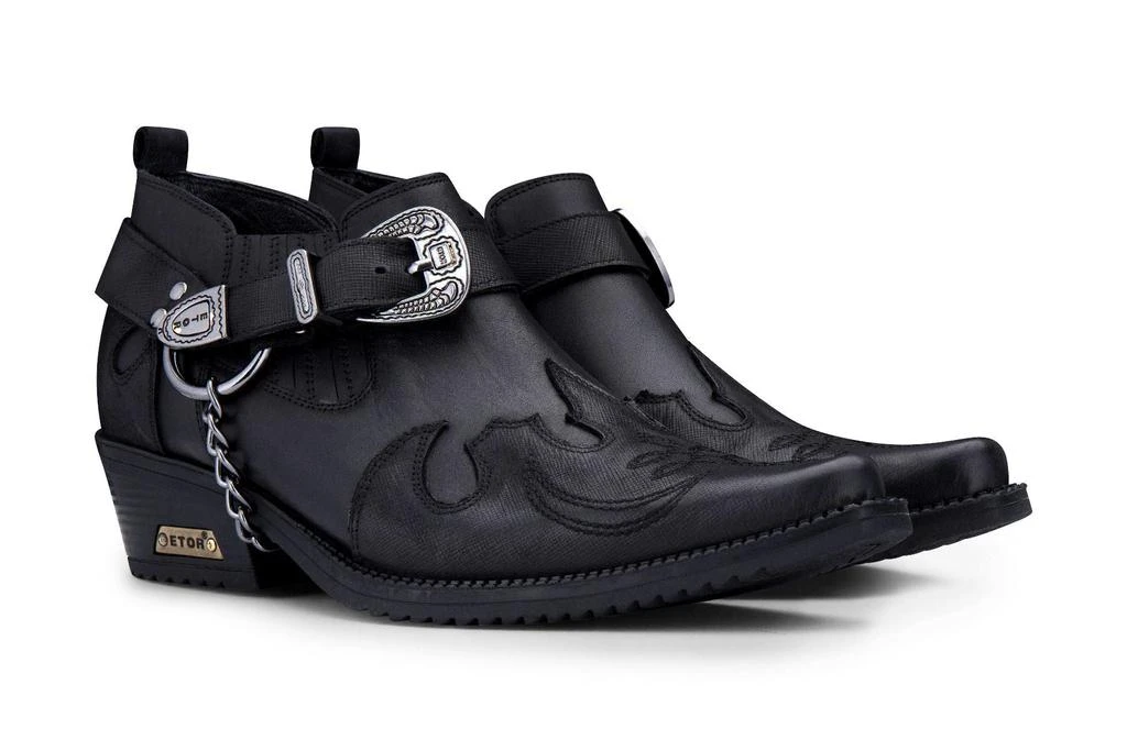 Infinity Leather Men's Black Leather Metal Chain Winklepicker Cowboy Shoes 3