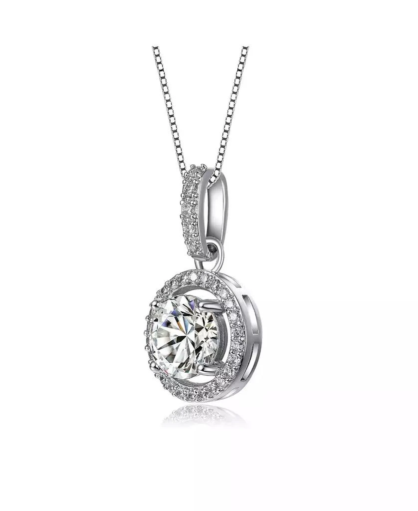 Rachel Glauber White Gold Plated with Cubic Zirconia Solitaire Halo Drop Pendant Necklace 3