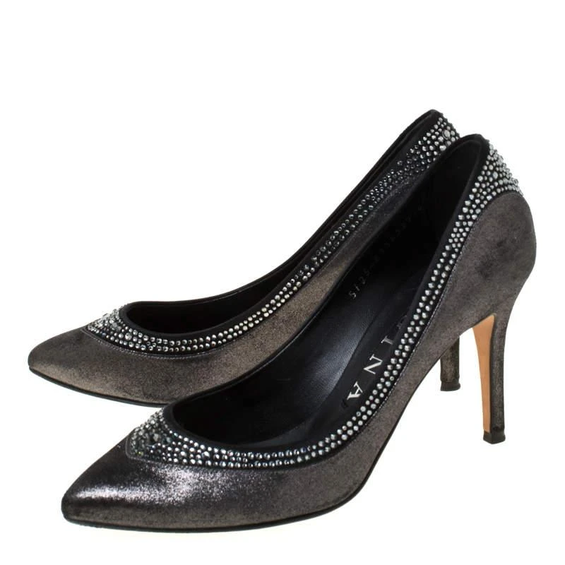 Gina Gina Crystal Embellished Textured Fabric Pointed Toe Pumps Size 37 4