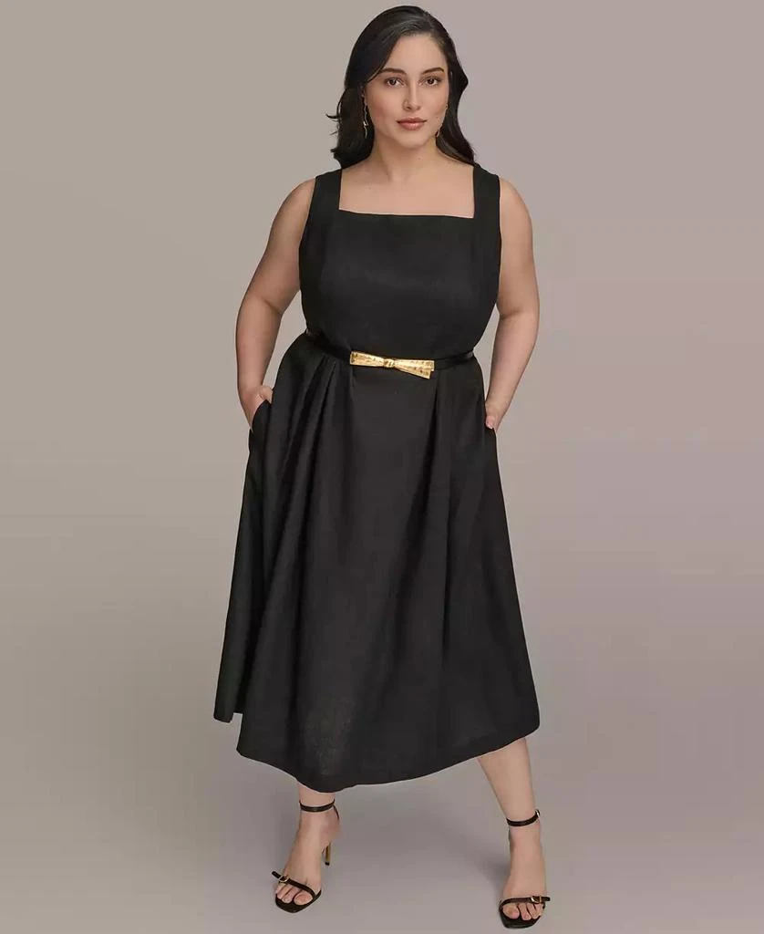 knee length dresses for ladies Peach Square Neck Smocked Plus Midi Dress  PinkBlush