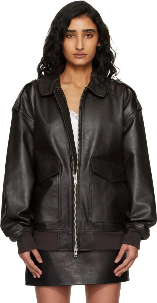 The Frankie Shop Brown Viper Leather Jacket