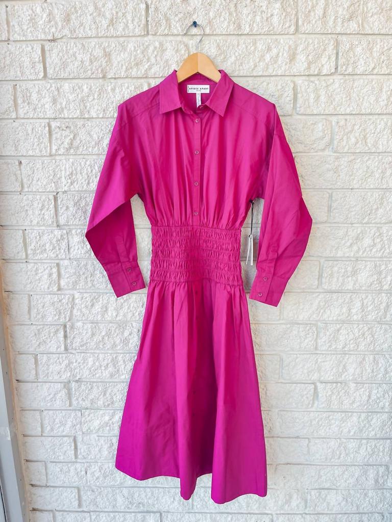 Apiece Apart Sophia Smocked Shirt Dress In Fuchsia