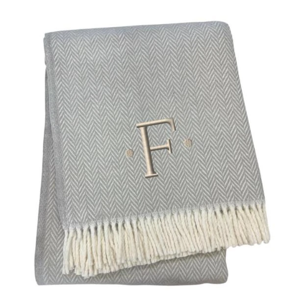 Hivvago 55" X 70" Gray And White Herringbone Cotton Blend F Initial Throw Blanket with Tassels And Embroidery 3