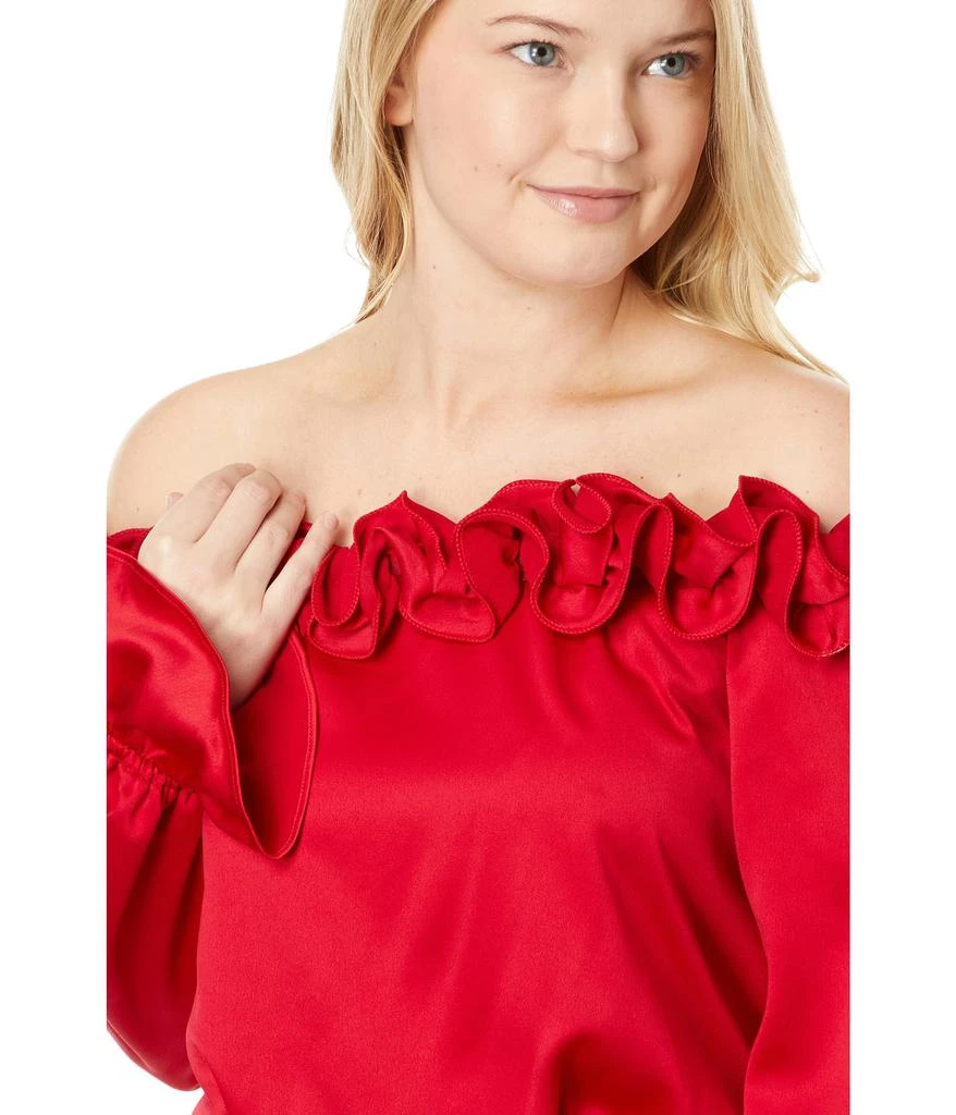 Adrianna Papell Satin Crepe Off the Shoulder Rosette Jumpsuit 3