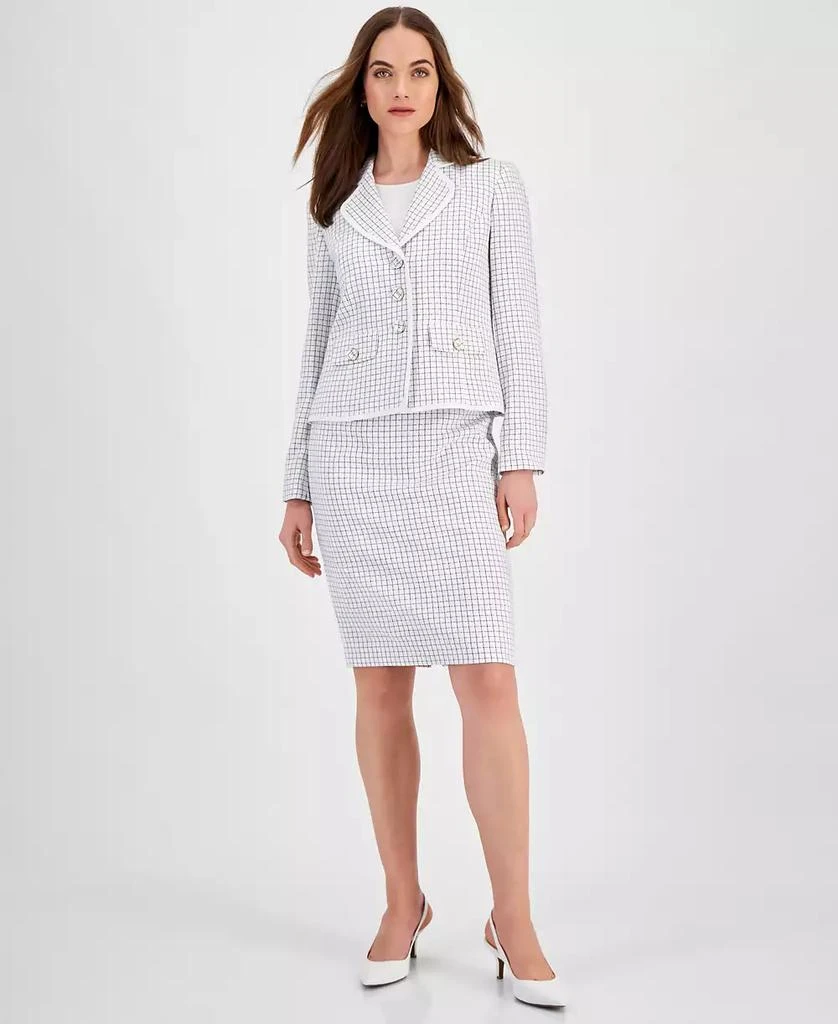 Le Suit Women's Check Print Contrast Trim Skirt Suit, Regular and Petite Sizes 1