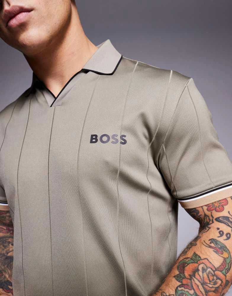 Hugo Boss BOSS Green Palle 2 open collar jersey polo slim fit in mid green 4