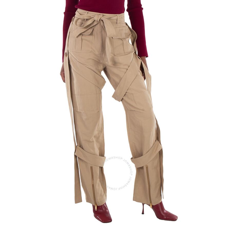 Burberry Ladies Amelia Honey Cargo Pants With Exaggerated Straps