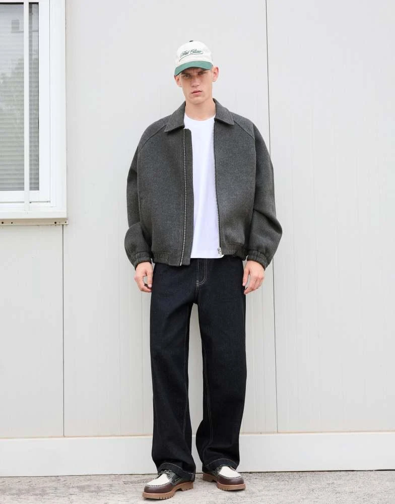 Bershka Bershka Synthetic wool trucker jacket in light grey 4