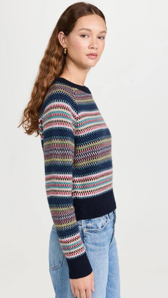 White  Warren Cashmere Striped Multi Check Sweatshirt 3