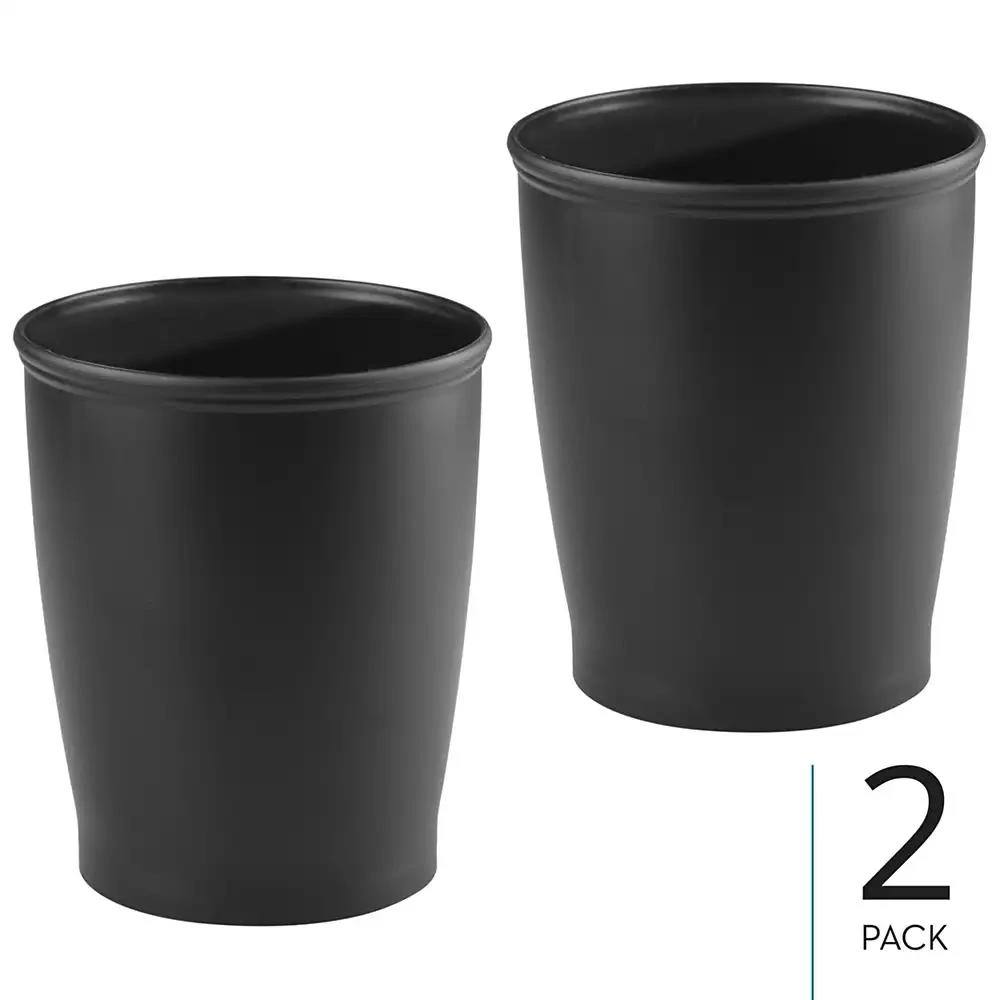 iDesign Round Plastic Bathroom Trash Cans - Set of 2 - Black - Made in USA 7