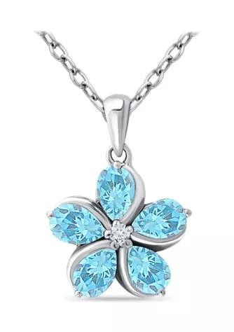 Belk 
Co. 2.04 ct. t.w. Blue and White Topaz Flower Pendant on 18 Inch Chain, Sterling Silver