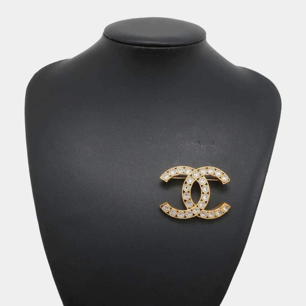 Chanel Chanel Gold Metal Rhinestone CC Logo Brooch 3