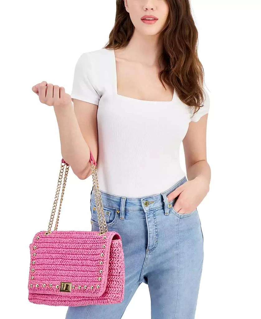 INC International Ajae Soft Crochet Straw Medium Studded Shoulder Bag, Created for Macy's 2