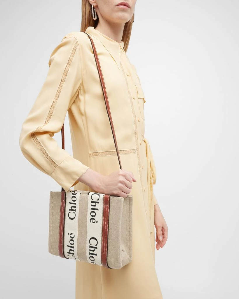 Chloé Woody Small Tote Bag in Linen with Crossbody Strap 3