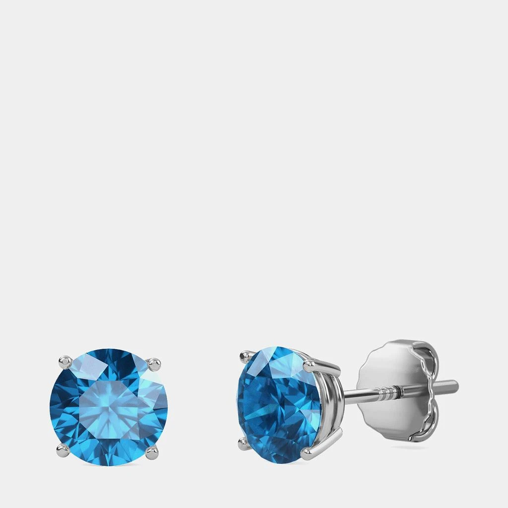 Made By Man 10K White Gold Round Lab Created London Blue Stone Solitaire Earring (2.00 ctw)