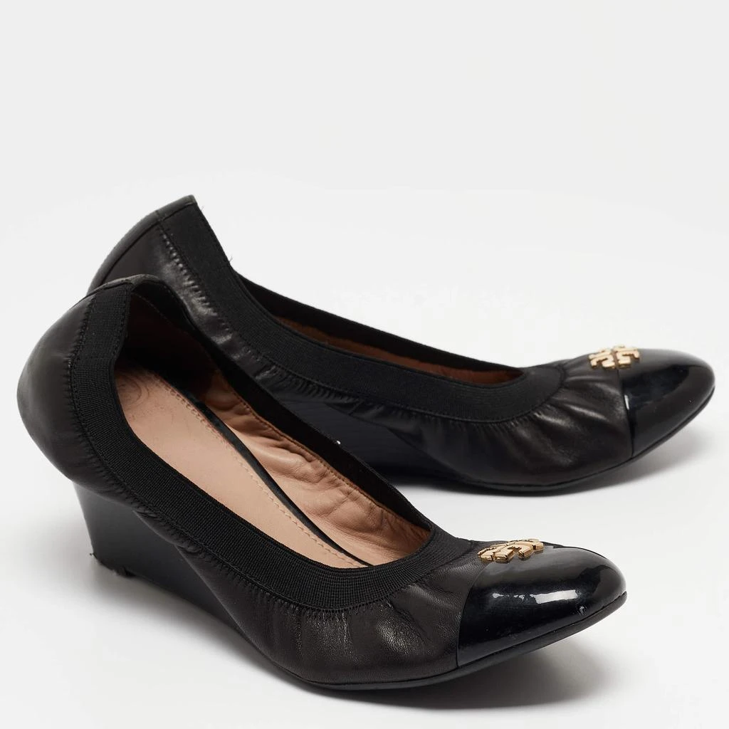 Tory Burch Tory Burch Black Leather Jolie Wedge Cap Toe Pumps Size 40 4