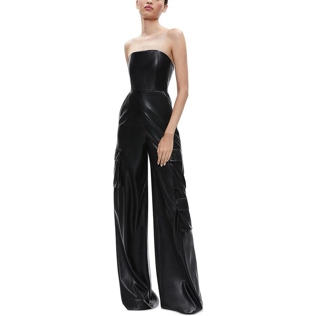 Alice + Olivia Emelda Womens Faux Leather Cargo Jumpsuit 3