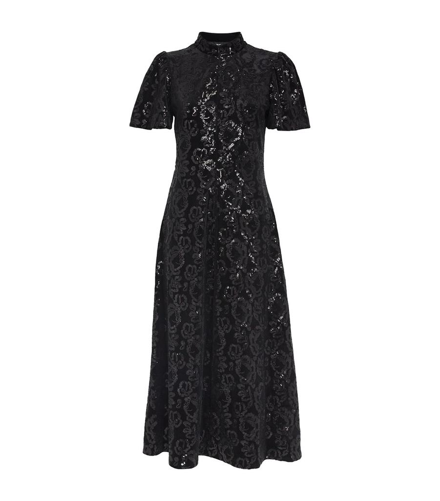 ME+EM Velour Sequinned Midi Dress