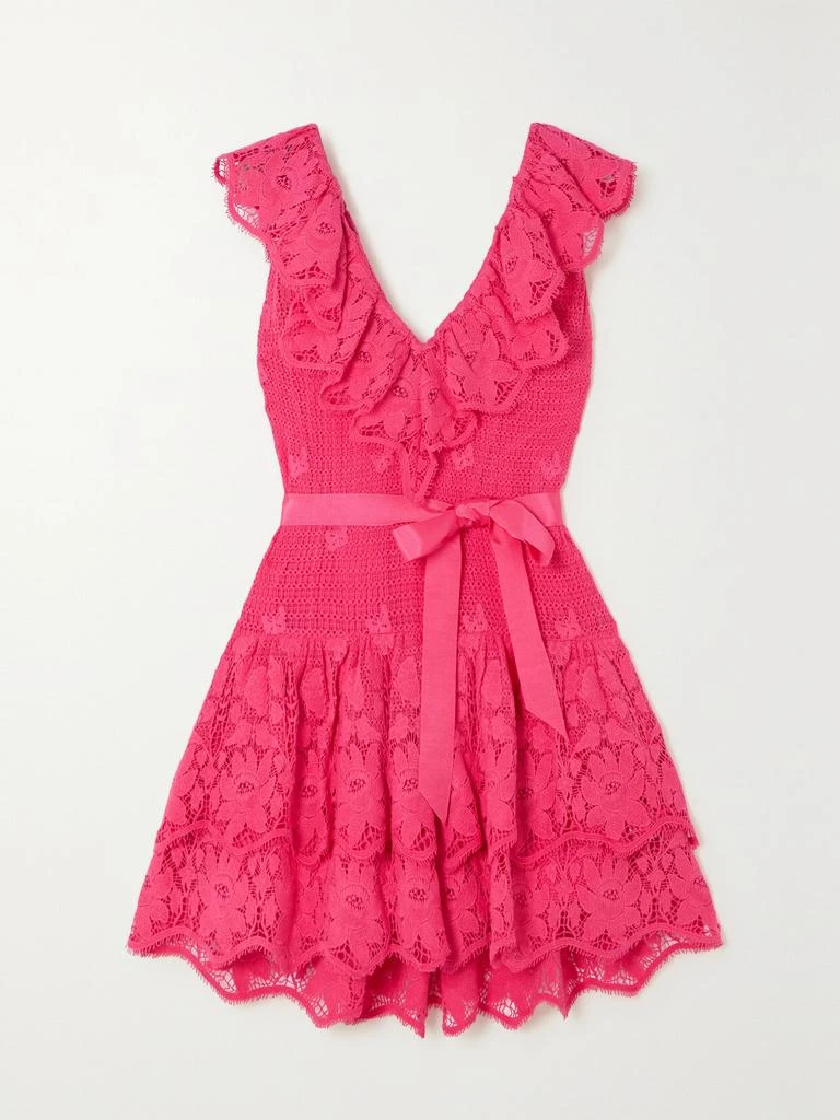 MIGUELINA Coco 配腰��带荷叶边钩编纯棉迷你连衣裙 1