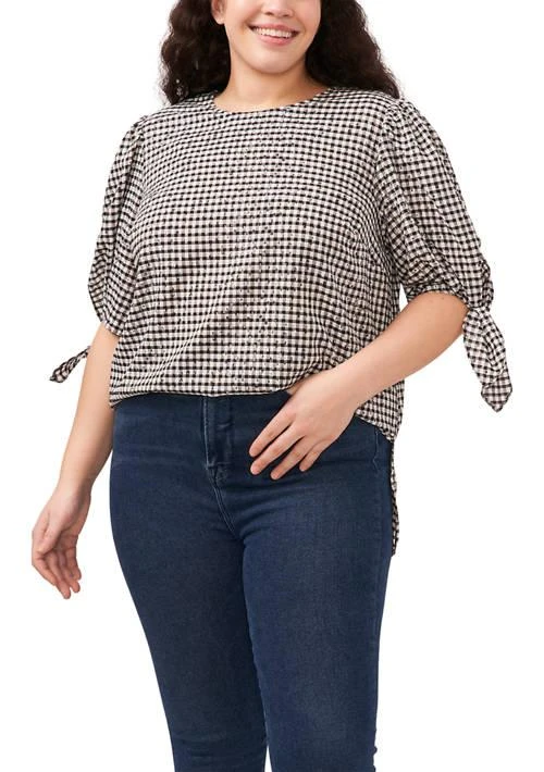 CeCe Plus Size Tie Sleeve Gingham Blouse 1