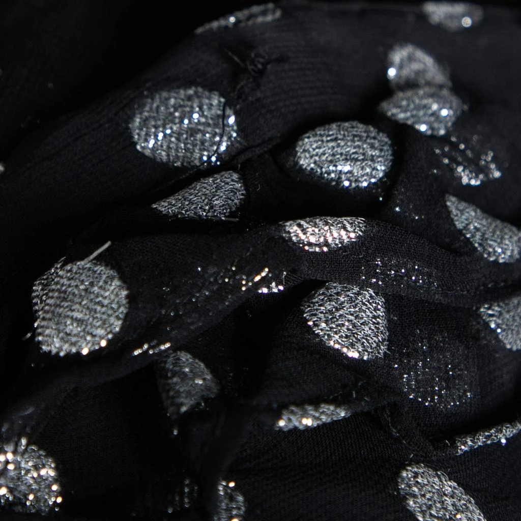 Dodo Baror Dodo Baror Black & Silver Polka Dotted Chiffon Ruffle Trimmed Belted Dress M 7