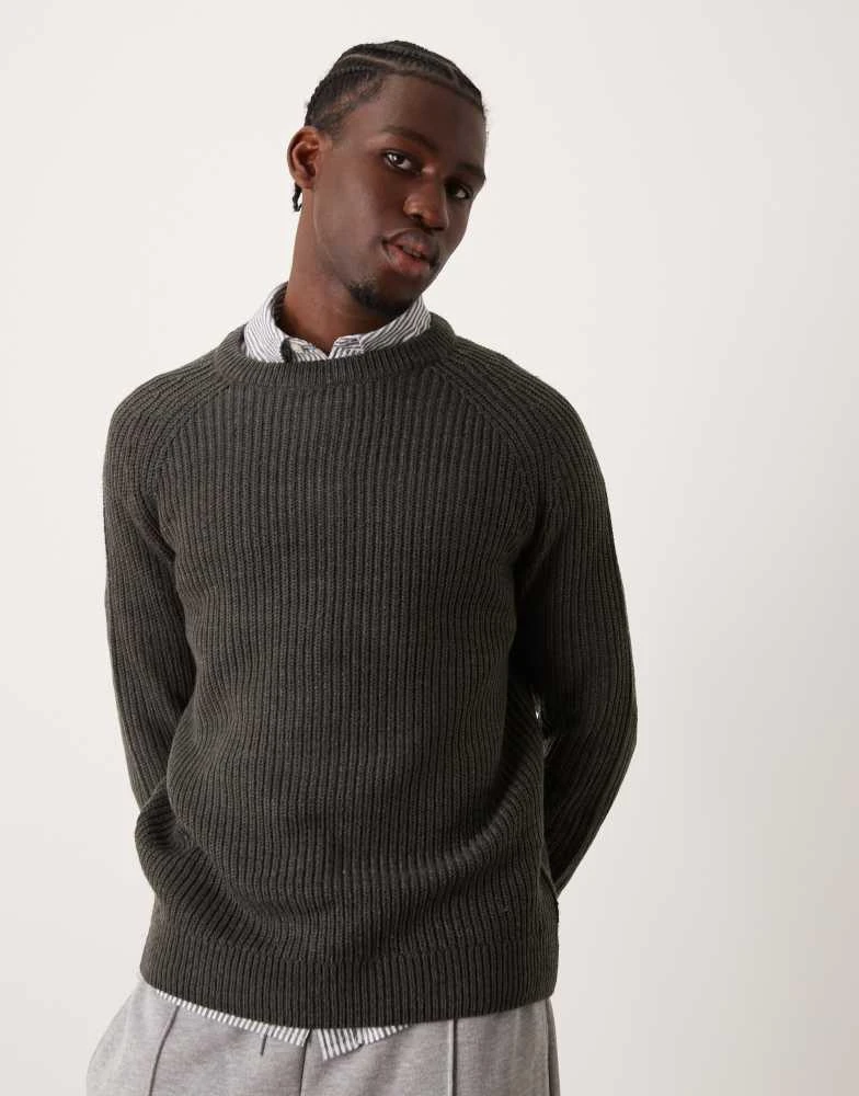 New Look New Look fisherman crew neck jumper in dark grey 1