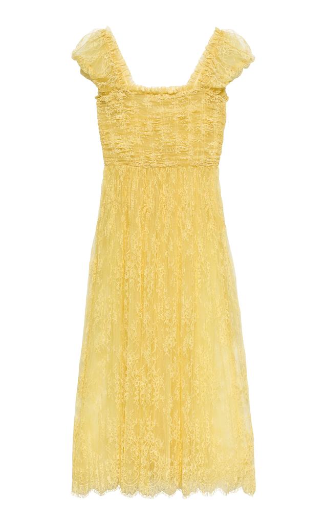 DÔEN DÔEN - Pamelina Smocked Lace Midi Dress - Yellow - S - Moda Operandi