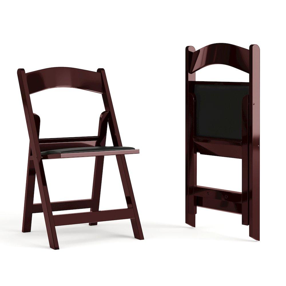 Flash Furniture 2 Pack HERCULES Series 1000 lb. Capacity Red Mahogany Resin Folding Chair with Black Vinyl Padded Seat