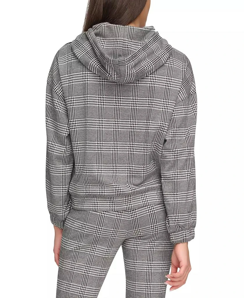 Marc New York by Andrew Marc Women's Double Knit Glenplaid Hoodie Sweatshirt with Piping Sleeve Detail 5