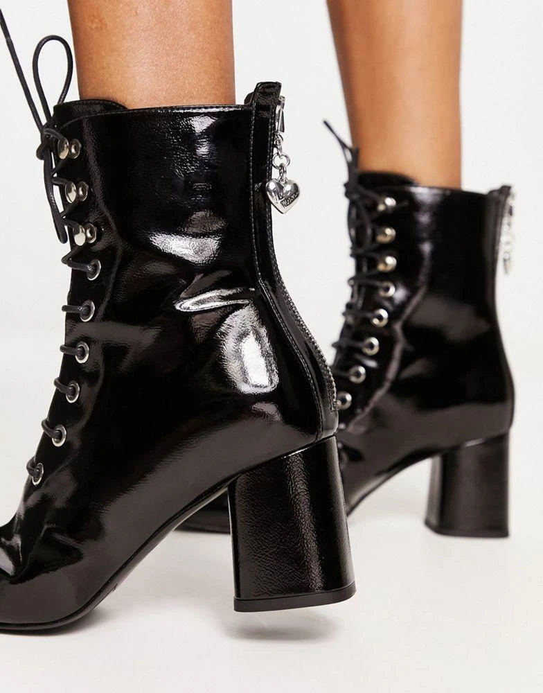 Love Moschino Love Moschino lace up boots with zip back in black 2