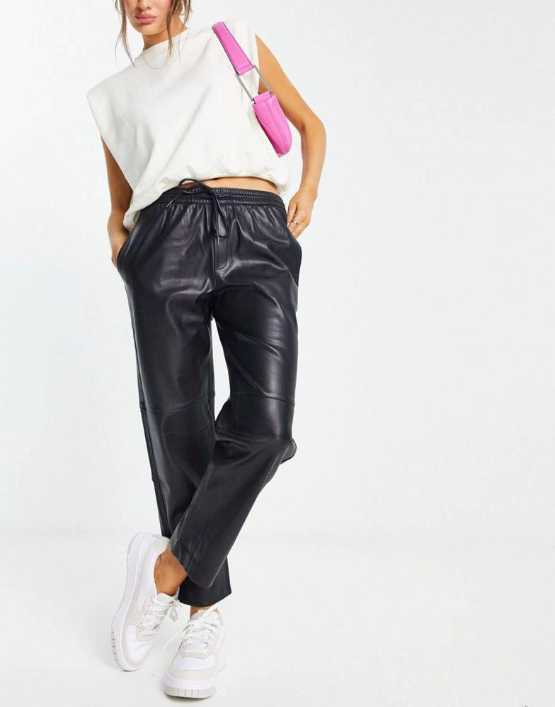 Mango Mango faux leather joggers in black 1