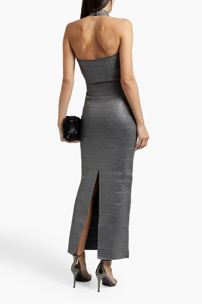 Herve Leger Crystal-embellished metallic bandage halterneck gown 3
