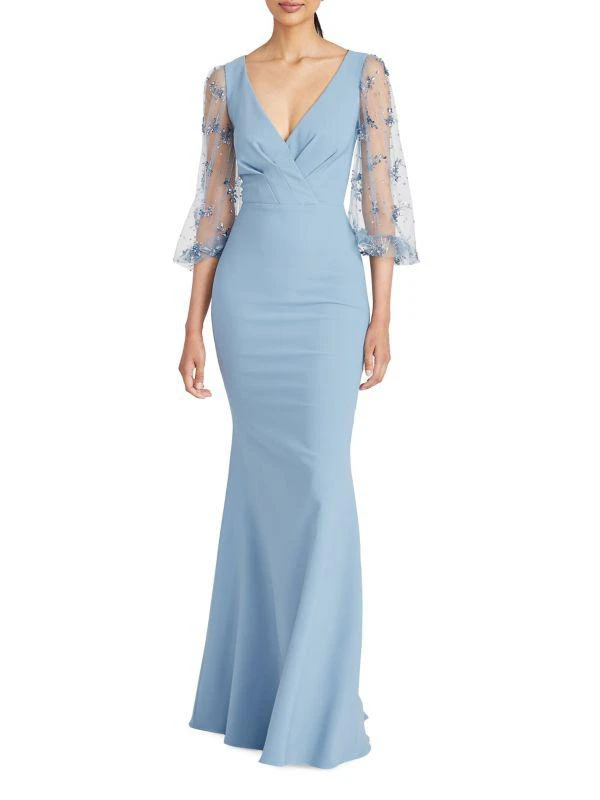 Theia Kiera Beaded Puff-Sleeve Gown 1