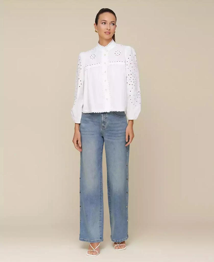 Avec Les Filles Women's Button-Front Long-Sleeve Eyelet Top 6