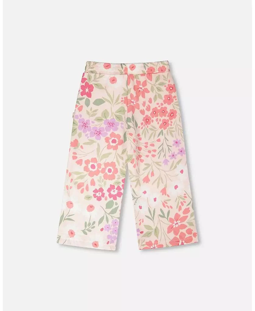 Deux par Deux Toddler Girls French Terry Pants Pink Printed Flowers 3