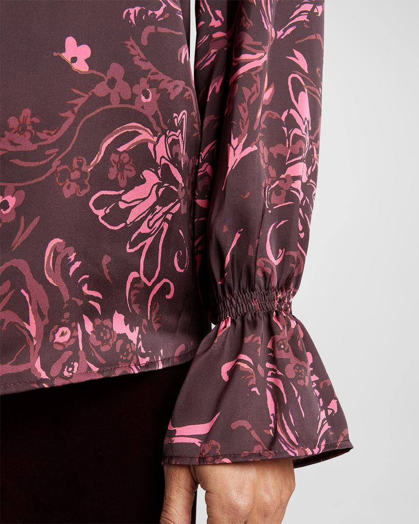 Santorelli Chelsea Floral-Print Blouson-Sleeve Blouse