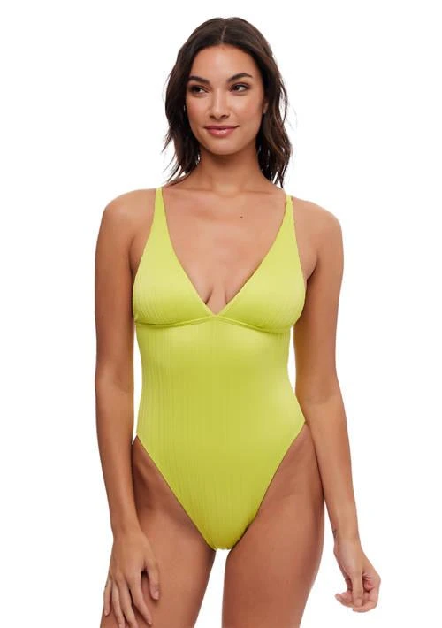 Splendid Variegated Rib Plunge One Piece Swimsuit
