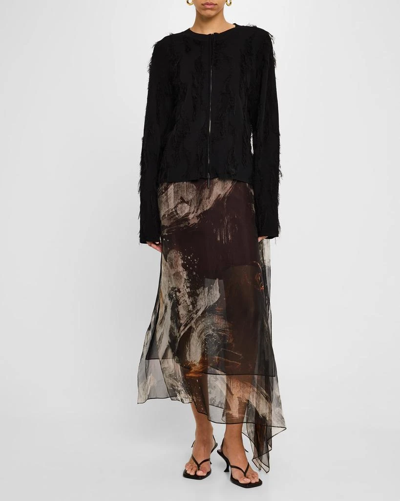 Jason Wu Brushstroke Fray Jacquard Zip-Up Cardigan 2