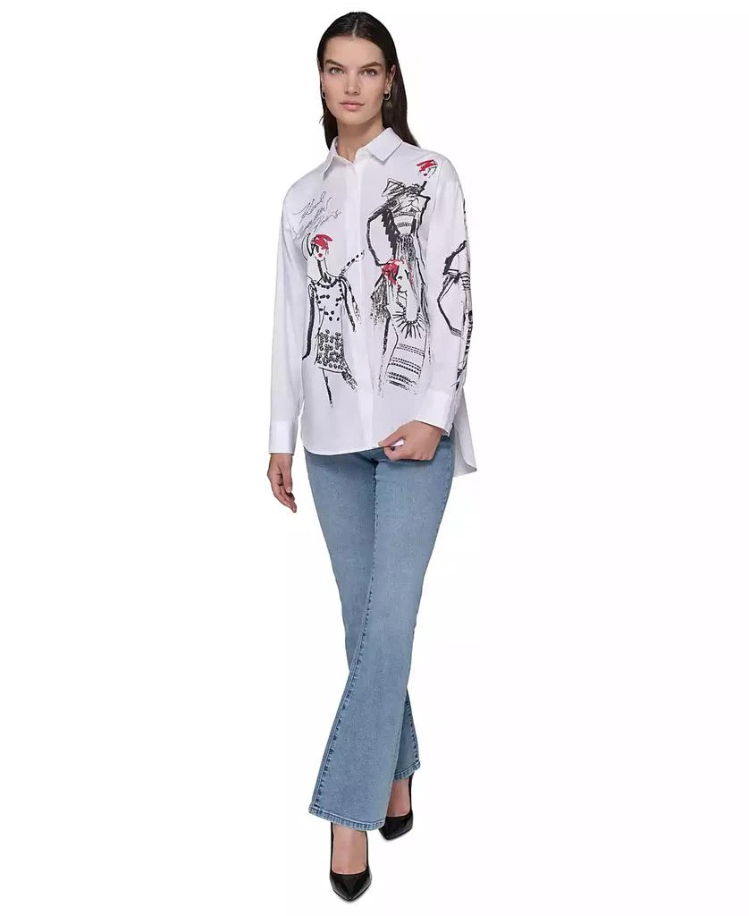 Karl Lagerfeld Paris Petite Cotton Sketch Girl Shirt 4