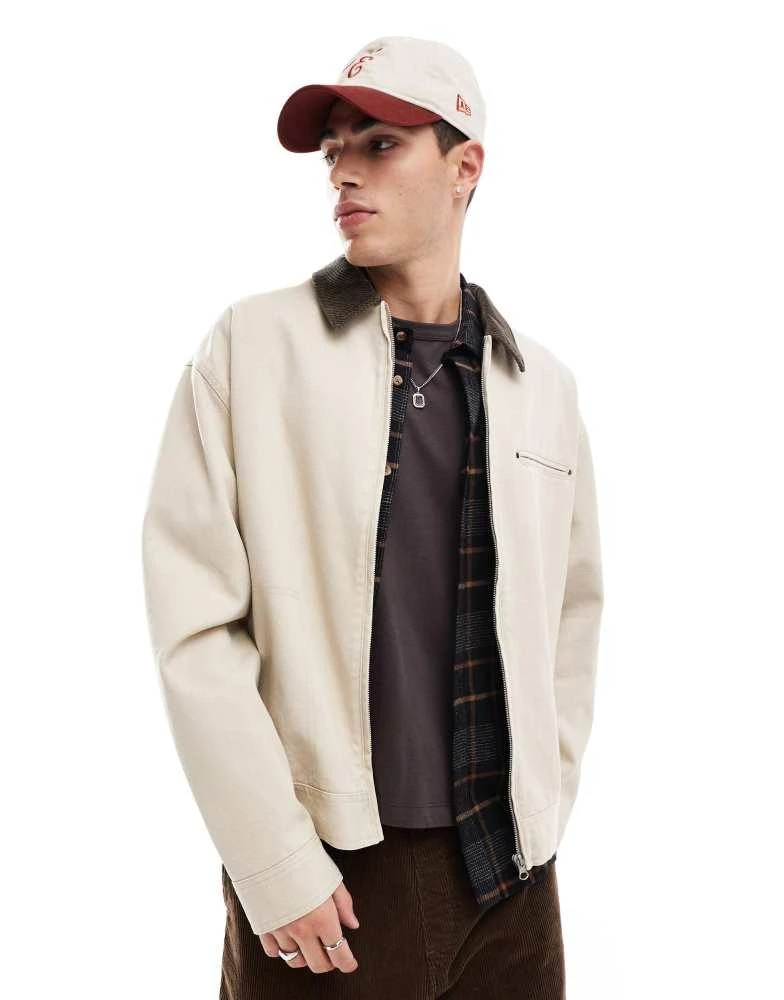 ASOS ASOS DESIGN oversized washed harrington jacket in stone 1