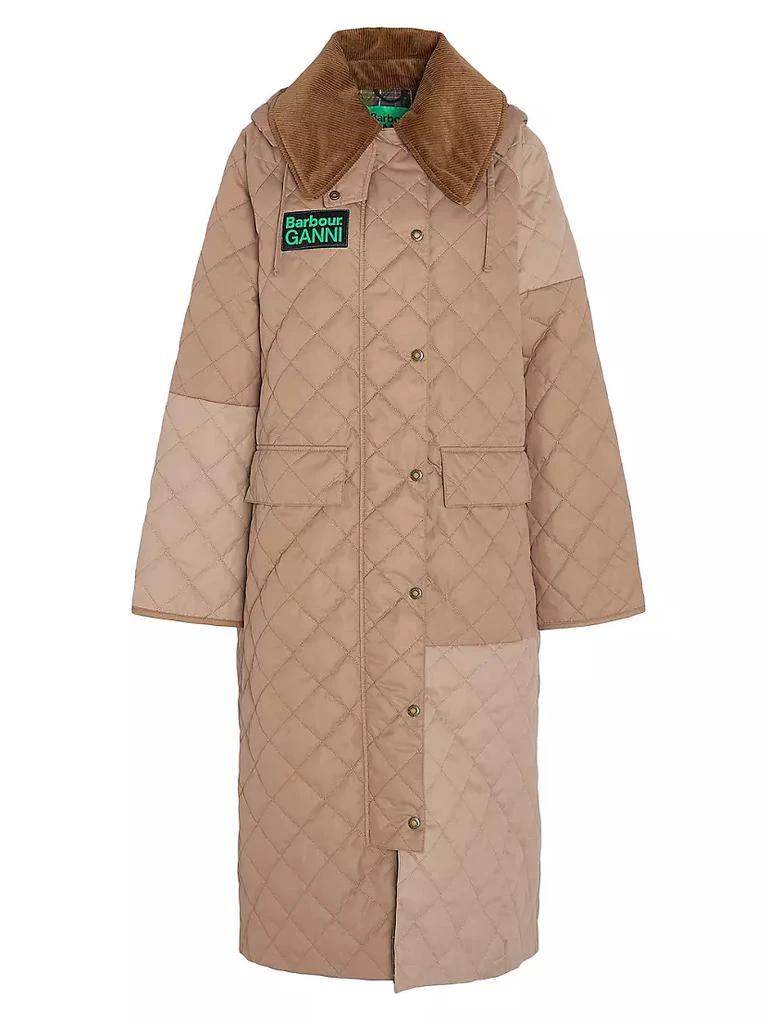 Barbour Barbour x Ganni Burghley Colorblocked Quilted Shell Coat 1