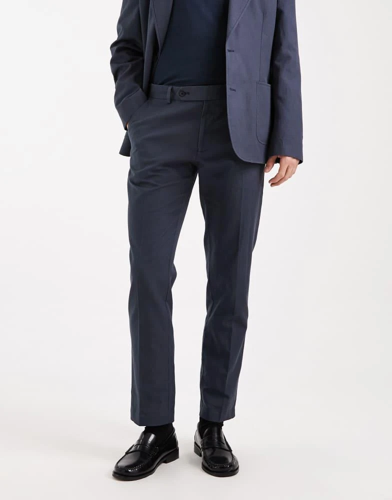 ASOS ASOS DESIGN slim suit trousers in navy cotton linen blend 2
