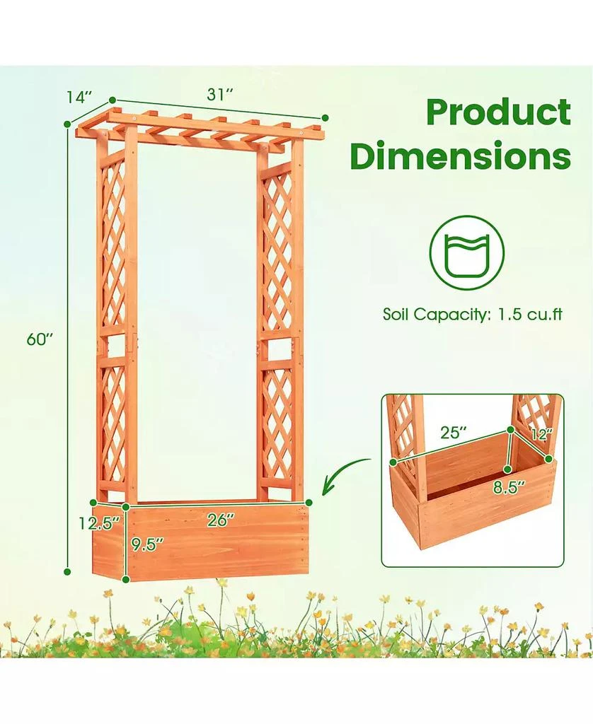GOUUN Raised Garden Bed with Side Trellis and Hanging Roof and Drainage Hole 3