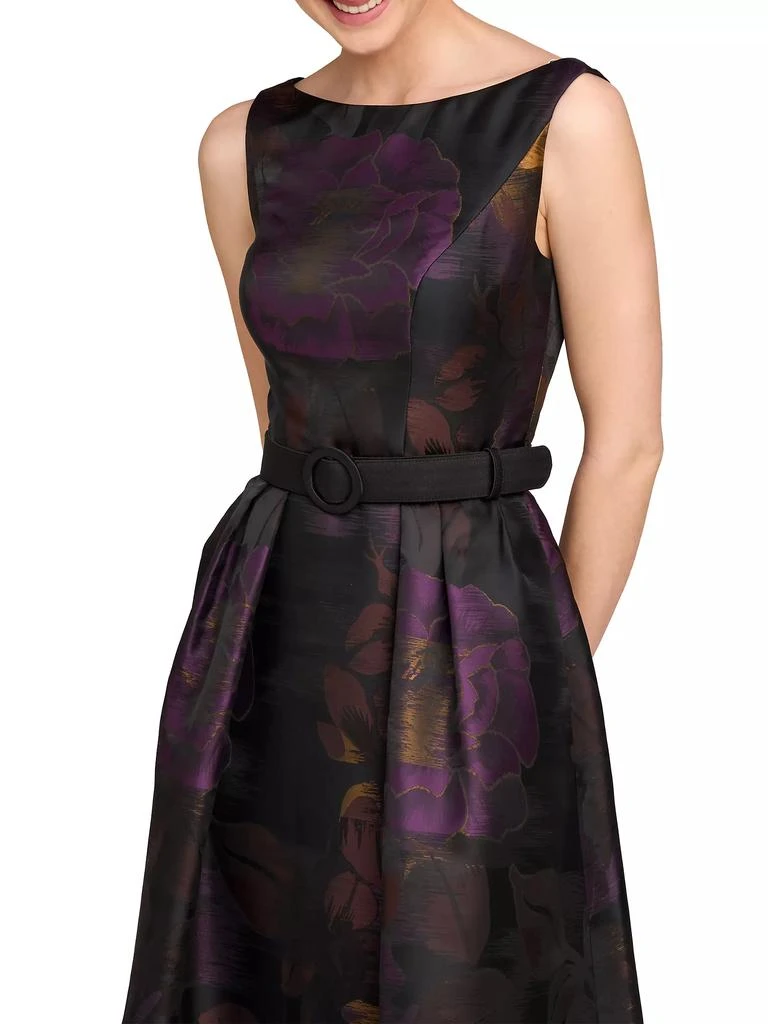 Kay Unger Ilsa Floral Jacquard Belted Cocktail Dress 7