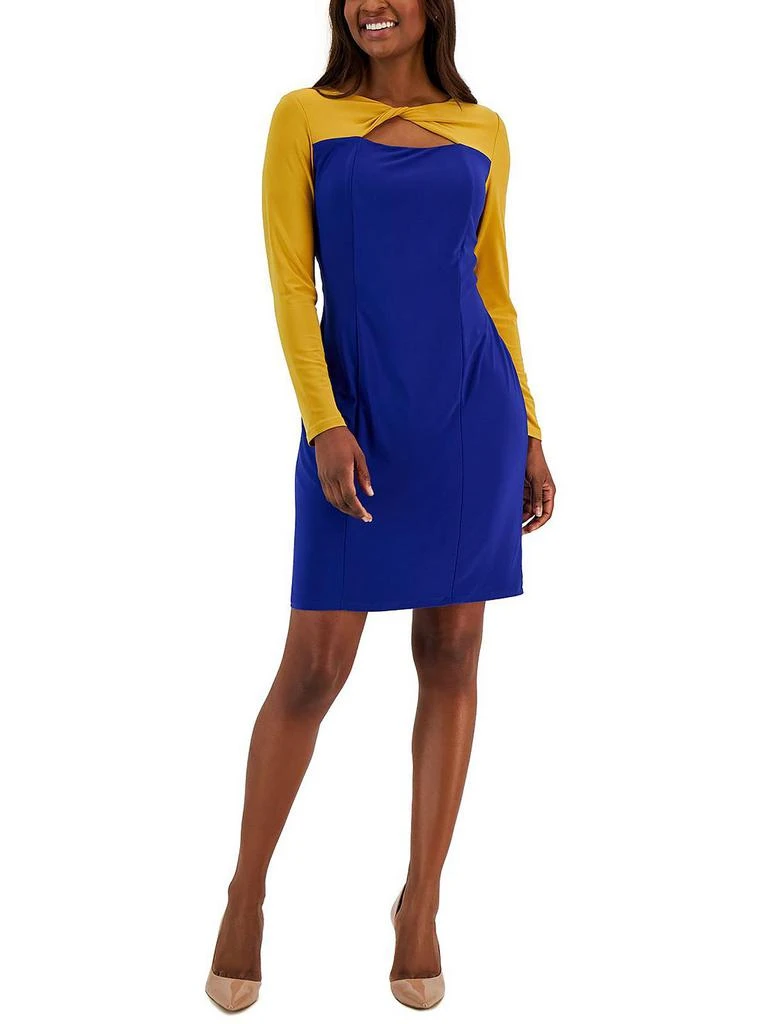 Kasper Womens Knot Neck Colorblock Sheath Dress 5
