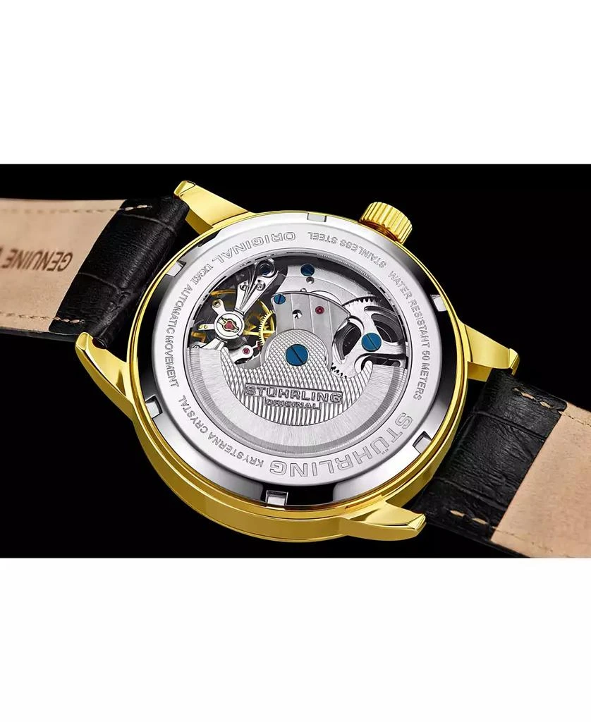 Stuhrling Men's Black Leather Strap Watch 49mm 3