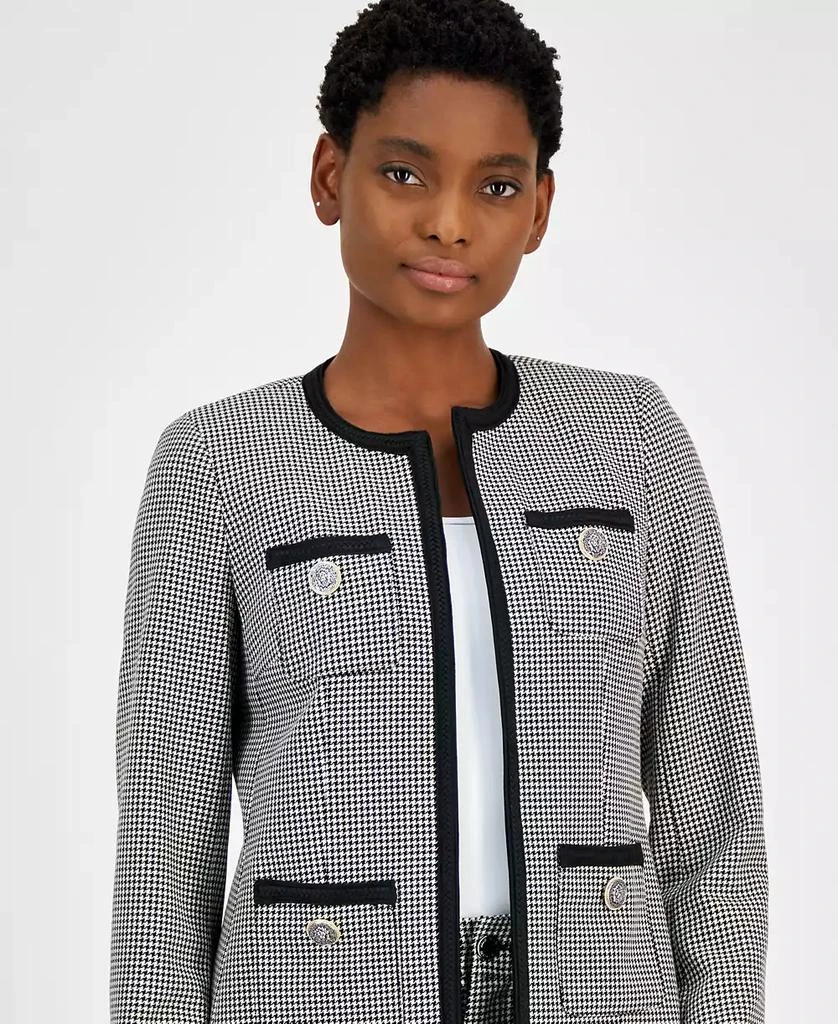 Anne Klein Petite Houndstooth Collarless Braid-Trim Jacket 4