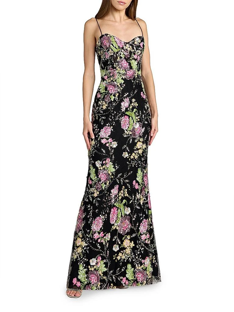 Mac Duggal - Black Embellished Bustier Floral Trumpet Gown - US 6 Mac Duggal - Black Embellished Bustier Floral Trumpet Gown - US 6